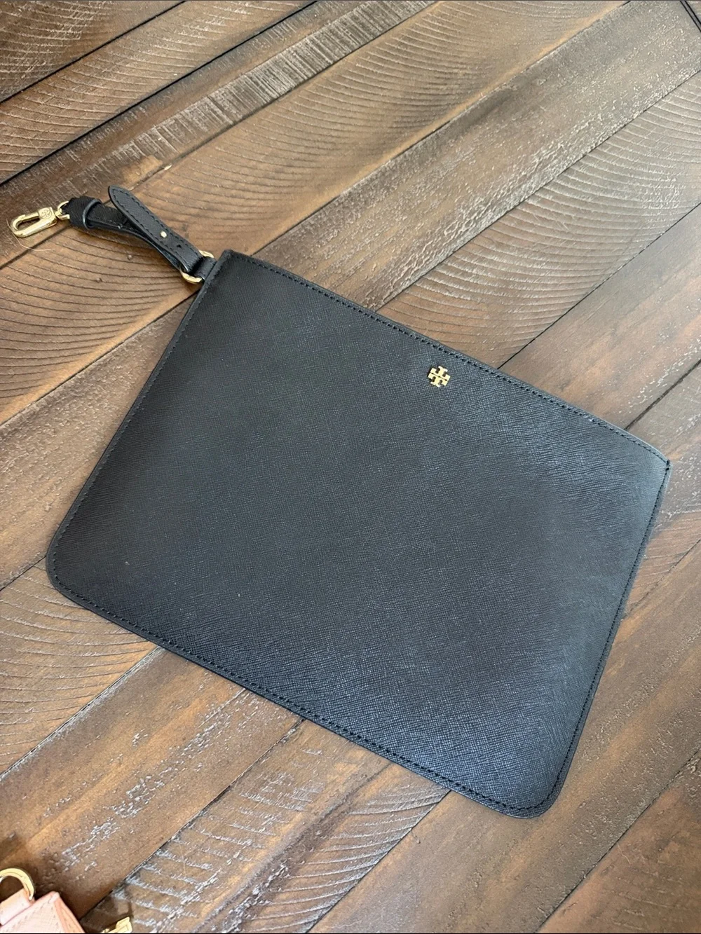 Tory Burch Two-Piece Saffiano Pouch Set in Black and Blush